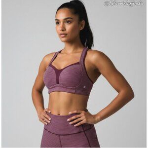 Lululemon Ta Ta Tamer II Stripe Raspberry Glo Plum/Black Sports Athletic Bra 34C